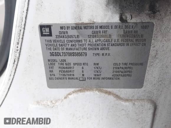 ✅ 2008 Saturn VUE XR • VIN: 3GSDL73708S585679 • Lot: 43440269. Wystawiony na IAAI z przebiegiem 220 164 mil. Bezpłatny archiwum sprzedaży aukcyjnych z USA i szczegółowy raport historii pojazdu na DreamBid. Zdjęcie 9.