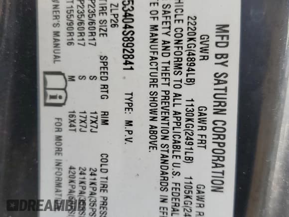 ✅ 2004 Saturn VUE V6 • VIN: 5GZCZ53404S892841 • Lot: 51575305. Wystawiony na Copart z przebiegiem 52 449 mil. Bezpłatny archiwum sprzedaży aukcyjnych z USA i szczegółowy raport historii pojazdu na DreamBid. Zdjęcie 13.