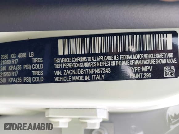 ✅ 2022 Jeep Renegade Latitude • VIN: ZACNJDB17NPN97243 • Lot: 43504259. Listed on IAAI with Not provided. Free auction sales archive from the USA and detailed vehicle history report at DreamBid. Image 9.