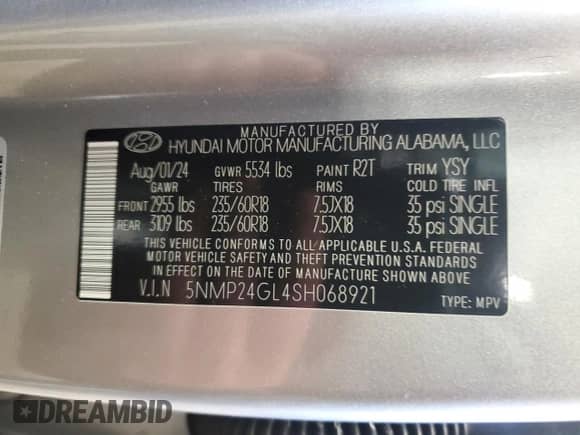 2025 Hyundai Santa Fe SEL с VIN 5NMP24GL4SH068921, выставлен на аукционе Copart как лот 46799945 с пробегом 9 316 миль миль и Списание • Salvage title. История ставок и продаж доступна на DreamBid. Изображение 13.