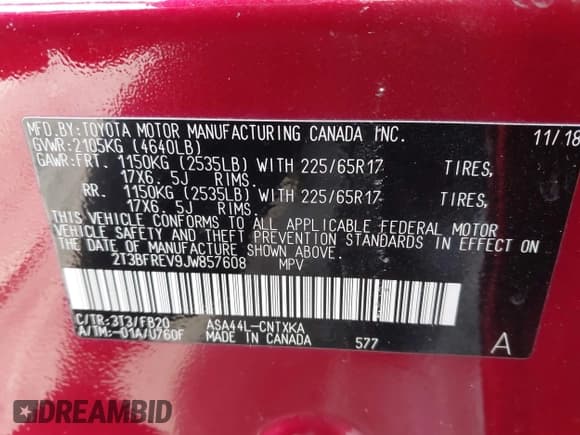 ✅ 2018 Toyota RAV4 LE • VIN: 2T3BFREV9JW857608 • Lot: 43823370. Listed on IAAI with 22,018 mi. Free auction sales archive from the USA and detailed vehicle history report at DreamBid. Image 9.