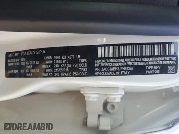 ✅ 2018 Jeep Renegade Latitude • VIN: ZACCJABH3JPH84267 • Лот: 60865915. Опубликован ранее на Copart с пробегом 117 307 миль. Бесплатный доступ к архиву аукционных продаж из США и подробный отчёт об истории автомобиля на DreamBid. Изображение 12.