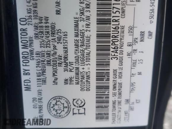 ✅ 2020 Ford Fusion Titanium • VIN: 3FA6P0RU6LR157165 • Лот: 90013925. Опубликован ранее на Copart с пробегом 124 589 миль. Бесплатный доступ к архиву аукционных продаж из США и подробный отчёт об истории автомобиля на DreamBid. Изображение 13.