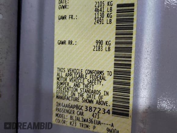 ✅ 2016 Nissan Maxima SR • VIN: 1N4AA6AP8GC387234 • Lot: 93289875. Listed on Copart with 123,741 mi. Free auction sales archive from the USA and detailed vehicle history report at DreamBid. Image 12.