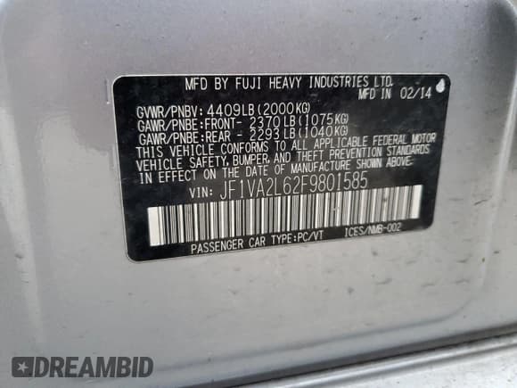 ✅ 2015 Subaru WRX STI • VIN: JF1VA2L62F9801585 • Лот: 45190095. Опубликован ранее на Copart с пробегом 48 546 миль. Бесплатный доступ к архиву аукционных продаж из США и подробный отчёт об истории автомобиля на DreamBid. Изображение 13.