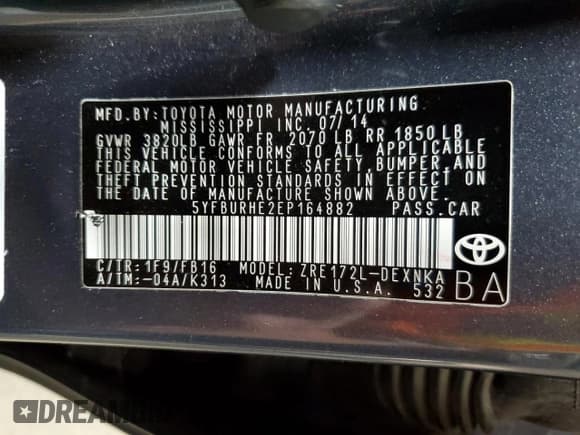 ✅ 2014 Toyota Corolla S Plus • VIN: 5YFBURHE2EP164882 • Лот: 92438375. Опубликован ранее на Copart с пробегом 76 266 миль. Бесплатный доступ к архиву аукционных продаж из США и подробный отчёт об истории автомобиля на DreamBid. Изображение 12.