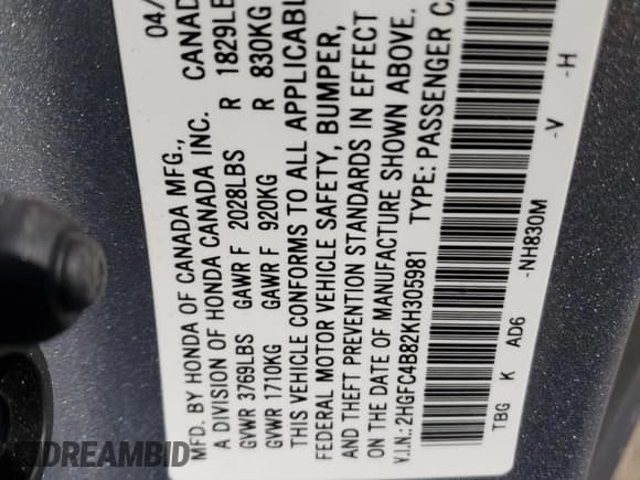 ✅ 2019 Honda Civic Sport • VIN: 2HGFC4B82KH305981 • Лот: 80371065. Опубликован ранее на Copart с пробегом 53 046 миль. Бесплатный доступ к архиву аукционных продаж из США и подробный отчёт об истории автомобиля на DreamBid. Изображение 13.