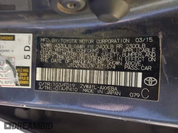 ✅ 2015 Toyota Prius Two • VIN: JTDZN3EU7FJ031674 • Lot: 41825435. Listed on IAAI with 182,162 mi. Free auction sales archive from the USA and detailed vehicle history report at DreamBid. Image 9.