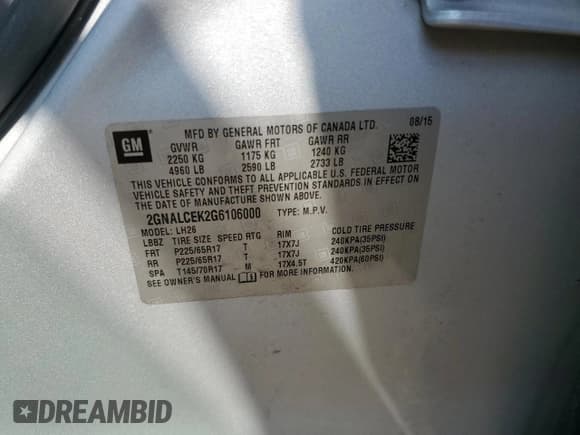 ✅ 2016 Chevrolet Equinox LT • VIN: 2GNALCEK2G6106000 • Лот: 80408325. Опубликован ранее на Copart с пробегом 89 184 миль. Бесплатный доступ к архиву аукционных продаж из США и подробный отчёт об истории автомобиля на DreamBid. Изображение 13.