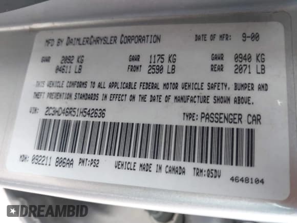 ✅ 2001 Chrysler Concorde LX • VIN: 2C3HD46R51H542636 • Lot: 42652071. Wystawiony na IAAI z przebiegiem 73 429 mil. Bezpłatny archiwum sprzedaży aukcyjnych z USA i szczegółowy raport historii pojazdu na DreamBid. Zdjęcie 9.