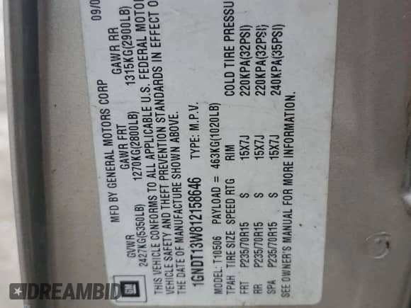 2001 Chevrolet Blazer LT с VIN 1GNDT13W812158646, выставлен на аукционе Copart как лот 73664804 с пробегом 182 735 миль миль и Списание • Salvage title. История ставок и продаж доступна на DreamBid. Изображение 15.