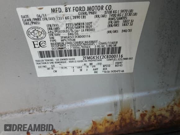 ✅ 2012 Ford Flex SEL • VIN: 2FMGK5CC2CBD00116 • Lot: 84287185. Wystawiony na Copart z przebiegiem 231 281 mil. Bezpłatny archiwum sprzedaży aukcyjnych z USA i szczegółowy raport historii pojazdu na DreamBid. Zdjęcie 13.