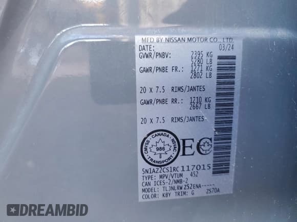 ✅ 2024 Nissan Murano SL • VIN: 5N1AZ2CS1RC117015 • Лот: 91650375. Опубликован ранее на Copart с пробегом 34 205 миль. Бесплатный доступ к архиву аукционных продаж из США и подробный отчёт об истории автомобиля на DreamBid. Изображение 14.