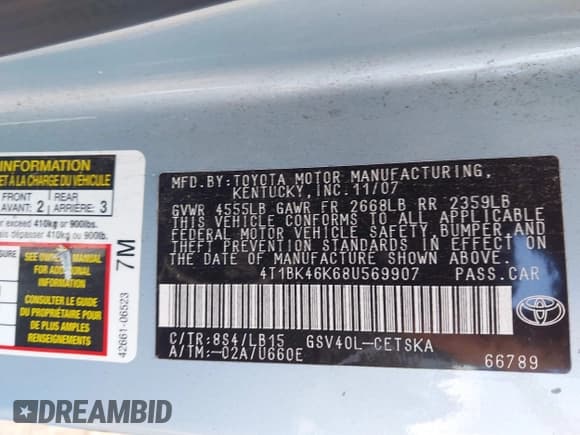 ✅ 2008 Toyota Camry LE • VIN: 4T1BK46K68U569907 • Лот: 42983230. Опубликован ранее на IAAI с пробегом 104 553 миль. Бесплатный доступ к архиву аукционных продаж из США и подробный отчёт об истории автомобиля на DreamBid. Изображение 9.