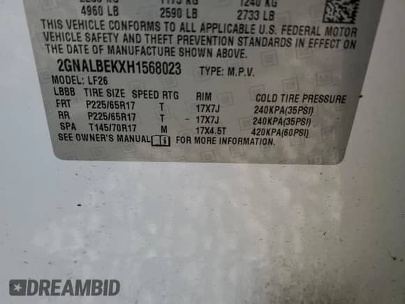 2017 Chevrolet Equinox LS с VIN 2GNALBEKXH1568023, выставлен на аукционе Copart как лот 81852325 с пробегом 82 661 миль миль и Списание • Salvage title. История ставок и продаж доступна на DreamBid. Изображение 13.