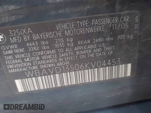 2006 BMW 3 Series 325xi with VIN WBAVD13506KV04453, listed as a IAAI auction lot 43456081 with 118,910 mi miles and . Bid and sale history available at DreamBid. Image 9.