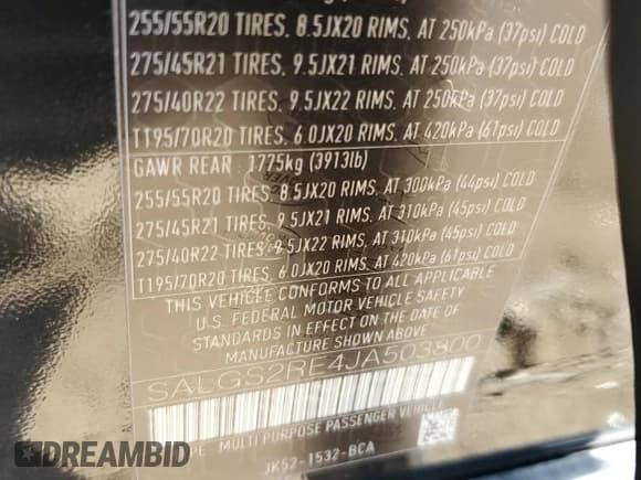 ✅ 2018 Land Rover Range Rover • VIN: SALGS2RE4JA503800 • Лот: 81914755. Опубликован ранее на Copart с пробегом 57 192 миль. Бесплатный доступ к архиву аукционных продаж из США и подробный отчёт об истории автомобиля на DreamBid. Изображение 13.