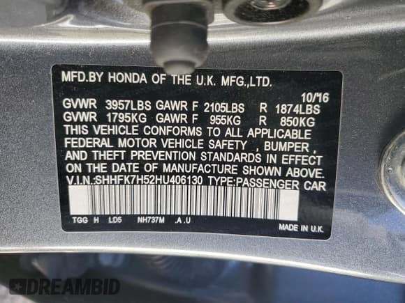 ✅ 2017 Honda Civic EX • VIN: SHHFK7H52HU406130 • Lot: 91303985. Wystawiony na Copart z przebiegiem 92 067 mil. Bezpłatny archiwum sprzedaży aukcyjnych z USA i szczegółowy raport historii pojazdu na DreamBid. Zdjęcie 13.