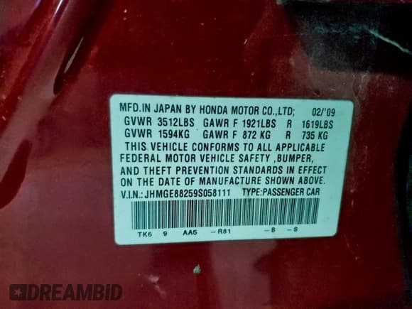 ✅ 2009 Honda Fit • VIN: JHMGE88259S058111 • Лот: 94161895. Опубликован ранее на Copart с пробегом 21 684 миль. Бесплатный доступ к архиву аукционных продаж из США и подробный отчёт об истории автомобиля на DreamBid. Изображение 12.