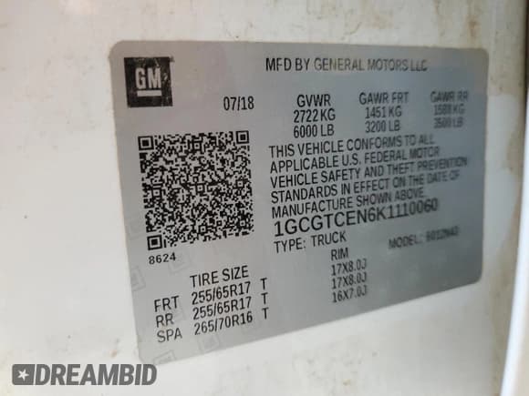 ✅ 2019 Chevrolet Colorado 4WD LT • VIN: 1GCGTCEN6K1110060 • Лот: 57699314. Опубликован ранее на Copart с пробегом 61 736 миль. Бесплатный доступ к архиву аукционных продаж из США и подробный отчёт об истории автомобиля на DreamBid. Изображение 13.