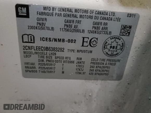 ✅ 2011 Chevrolet Equinox 1LT • VIN: 2CNFLEEC9B6383282 • Лот: 49485154. Опубликован ранее на Copart с пробегом 155 572 миль. Бесплатный доступ к архиву аукционных продаж из США и подробный отчёт об истории автомобиля на DreamBid. Изображение 13.