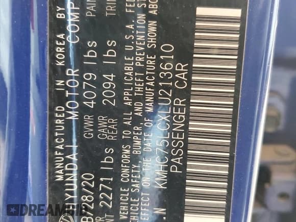 ✅ 2020 Hyundai Ioniq SE • VIN: KMHC75LCXLU213610 • Lot: 85399085. Listed on Copart with 66,397 mi. Free auction sales archive from the USA and detailed vehicle history report at DreamBid. Image 13.