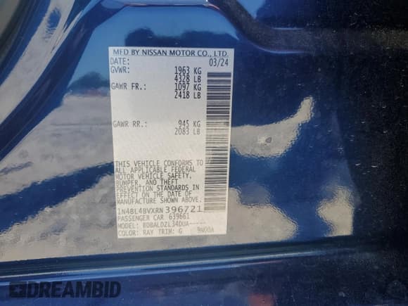 ✅ 2024 Nissan Altima S • VIN: 1N4BL4BVXRN396721 • Lot: 80083275. Wystawiony na Copart z przebiegiem 23 932 mil. Bezpłatny archiwum sprzedaży aukcyjnych z USA i szczegółowy raport historii pojazdu na DreamBid. Zdjęcie 12.