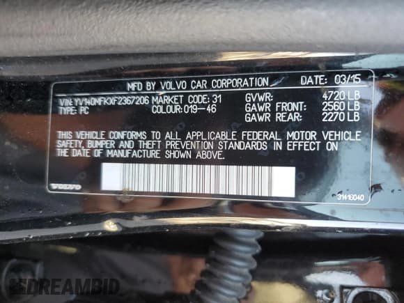 ✅ 2015 Volvo S60 T5 Drive-E Premier • VIN: YV140MFKXF2367206 • Lot: 86172185. Listed on Copart with 88,202 mi. Free auction sales archive from the USA and detailed vehicle history report at DreamBid. Image 13.