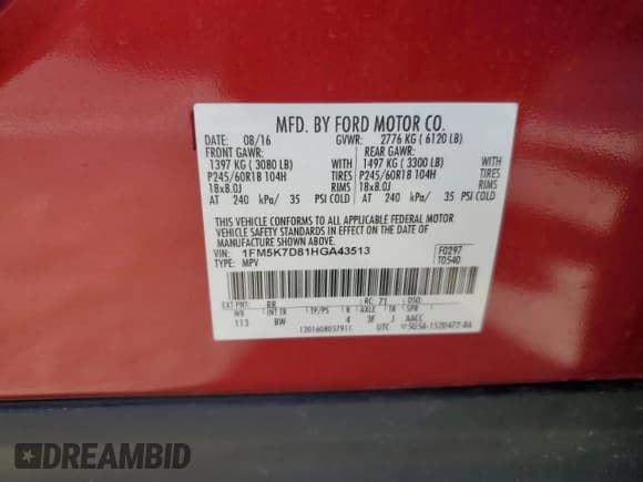 ✅ 2017 Ford Explorer XLT • VIN: 1FM5K7D81HGA43513 • Лот: 93012345. Опубликован ранее на Copart с пробегом 167 031 миль. Бесплатный доступ к архиву аукционных продаж из США и подробный отчёт об истории автомобиля на DreamBid. Изображение 13.