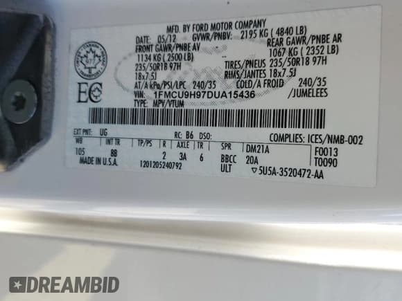 ✅ 2013 Ford Escape SEL • VIN: 1FMCU9H97DUA15436 • Lot: 70889285. Wystawiony na Copart z przebiegiem 159 242 mil. Bezpłatny archiwum sprzedaży aukcyjnych z USA i szczegółowy raport historii pojazdu na DreamBid. Zdjęcie 14.