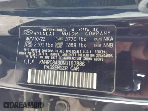 2022 Hyundai Venue SEL z VIN KMHRC8A30NU187886, wystawiony jako IAAI lot #43273719 z przebiegiem 23 218 mil mil oraz . Historia ofert i sprzedaży dostępna na DreamBid. Obrazek 9.