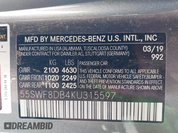 ✅ 2019 Mercedes-Benz C 300 • VIN: 55SWF8DB4KU315597 • Lot: 42873480. Wystawiony na IAAI z przebiegiem 56 169 mil. Bezpłatny archiwum sprzedaży aukcyjnych z USA i szczegółowy raport historii pojazdu na DreamBid. Zdjęcie 9.