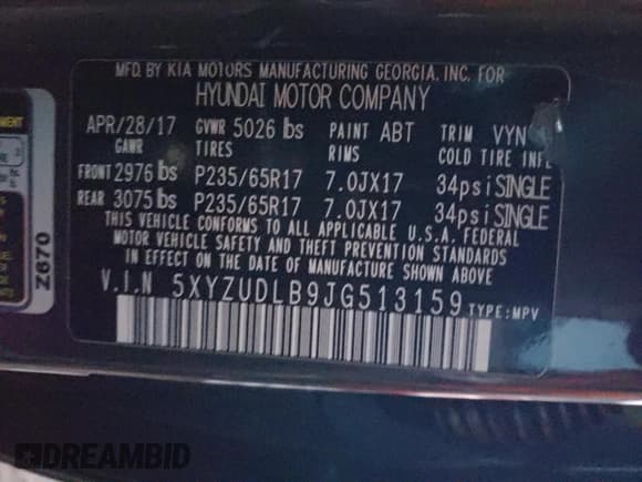 ✅ 2018 Hyundai Santa Fe 2.4L • VIN: 5XYZUDLB9JG513159 • Лот: 79037833. Опубликован ранее на Copart с пробегом 65 867 миль. Бесплатный доступ к архиву аукционных продаж из США и подробный отчёт об истории автомобиля на DreamBid. Изображение 14.