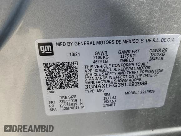 ✅ 2025 Chevrolet Equinox FWD RS • VIN: 3GNAXLEG3SL193989 • Lot: 70942945. Listed on Copart with 10,741 mi. Free auction sales archive from the USA and detailed vehicle history report at DreamBid. Image 13.