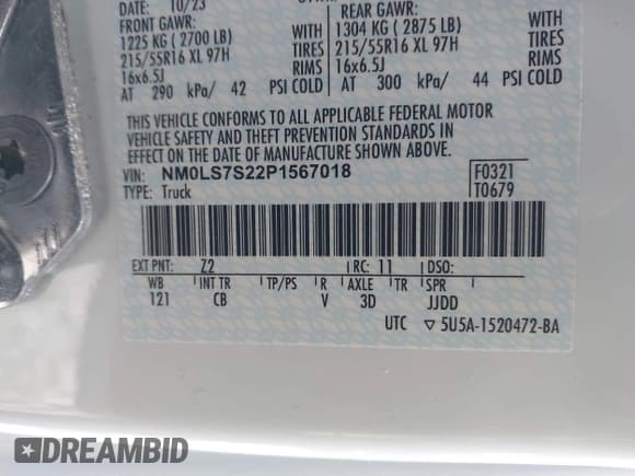 ✅ 2023 Ford Transit Connect XL • VIN: NM0LS7S22P1567018 • Lot: 41348295. Listed on IAAI with 19,622 mi. Free auction sales archive from the USA and detailed vehicle history report at DreamBid. Image 9.