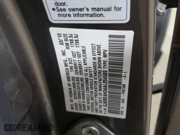 ✅ 2010 Honda CR-V LX • VIN: 5J6RE4H34AL054569 • Lot: 85514015. Wystawiony na Copart z przebiegiem 179 455 mil. Bezpłatny archiwum sprzedaży aukcyjnych z USA i szczegółowy raport historii pojazdu na DreamBid. Zdjęcie 13.