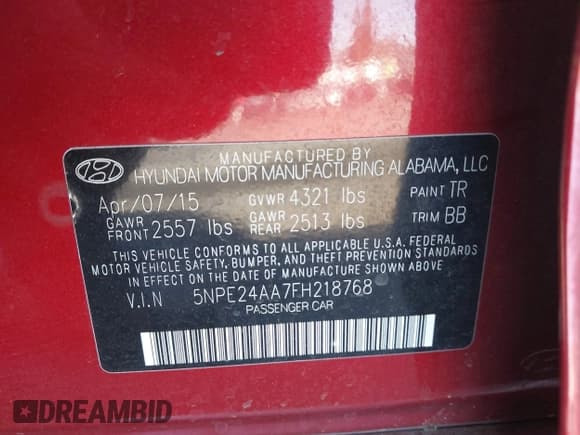 ✅ 2015 Hyundai Sonata Eco • VIN: 5NPE24AA7FH218768 • Лот: 43570822. Опубликован ранее на IAAI с пробегом Не указан. Бесплатный доступ к архиву аукционных продаж из США и подробный отчёт об истории автомобиля на DreamBid. Изображение 9.