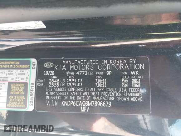 ✅ 2021 Kia Sportage S • VIN: KNDP6CAC8M7896679 • Лот: 42994171. Опубликован ранее на IAAI с пробегом 76 083 миль. Бесплатный доступ к архиву аукционных продаж из США и подробный отчёт об истории автомобиля на DreamBid. Изображение 9.