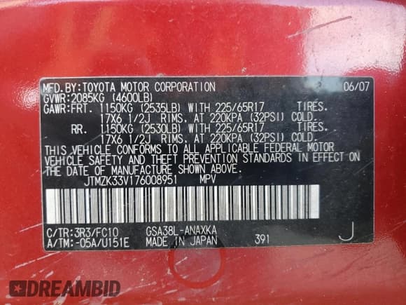 ✅ 2007 Toyota RAV4 • VIN: JTMZK33V176008951 • Lot: 67429695. Listed on Copart with 51,459 mi. Free auction sales archive from the USA and detailed vehicle history report at DreamBid. Image 13.