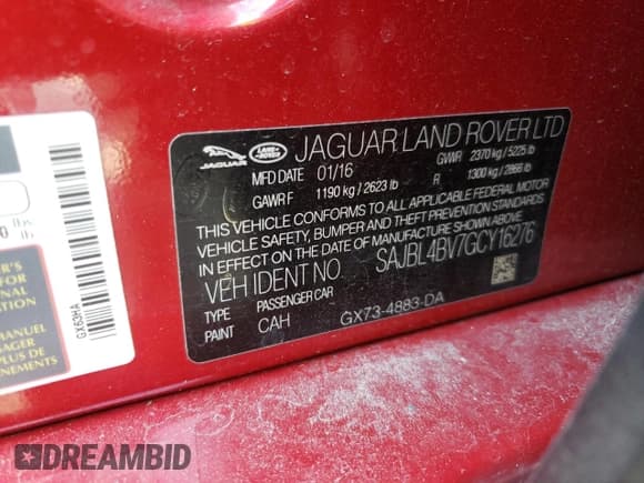 ✅ 2016 Jaguar XF 35t R-Sport • VIN: SAJBL4BV7GCY16276 • Lot: 70873985. Listed on Copart with 110,739 mi. Free auction sales archive from the USA and detailed vehicle history report at DreamBid. Image 12.