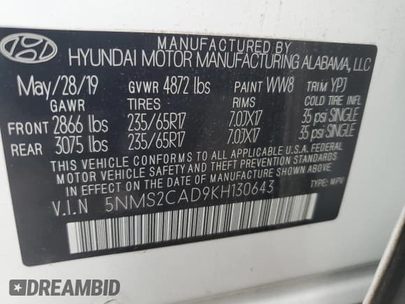 ✅ 2019 Hyundai Santa Fe SE • VIN: 5NMS2CAD9KH130643 • Lot: 57430853. Wystawiony na Copart z przebiegiem Nie podano. Bezpłatny archiwum sprzedaży aukcyjnych z USA i szczegółowy raport historii pojazdu na DreamBid. Zdjęcie 13.