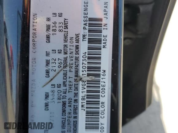 ✅ 2012 Mazda 3 i Touring • VIN: JM1BL1VG8C1507304 • Lot: 54076005. Listed on Copart with 100,845 mi. Free auction sales archive from the USA and detailed vehicle history report at DreamBid. Image 13.