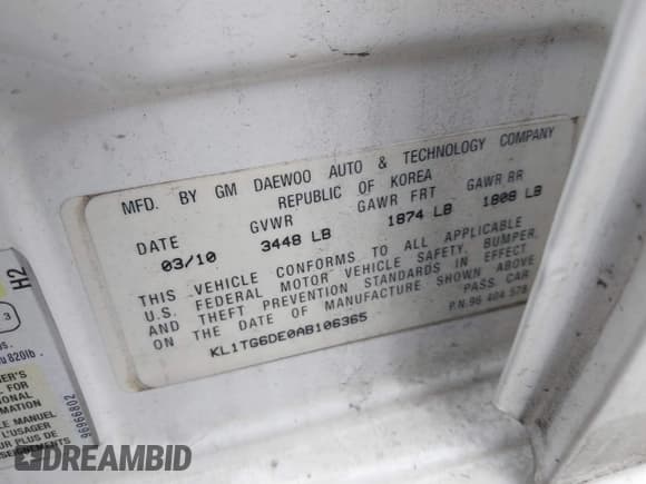 ✅ 2010 Chevrolet Aveo 2LT • VIN: KL1TG6DE0AB106365 • Lot: 41654580. Wystawiony na IAAI z przebiegiem 81 353 mil. Bezpłatny archiwum sprzedaży aukcyjnych z USA i szczegółowy raport historii pojazdu na DreamBid. Zdjęcie 9.