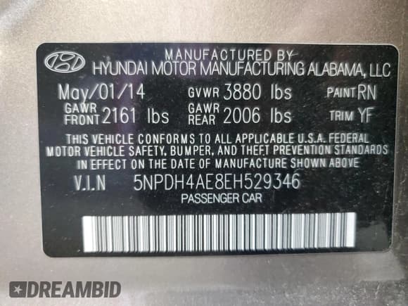 ✅ 2014 Hyundai Elantra SE • VIN: 5NPDH4AE8EH529346 • Lot: 82704015. Listed on Copart with 81,816 mi. Free auction sales archive from the USA and detailed vehicle history report at DreamBid. Image 12.