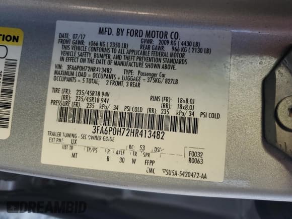 ✅ 2017 Ford Fusion SE • VIN: 3FA6P0H72HR413482 • Лот: 92583575. Опубликован ранее на Copart с пробегом 118 144 миль. Бесплатный доступ к архиву аукционных продаж из США и подробный отчёт об истории автомобиля на DreamBid. Изображение 12.