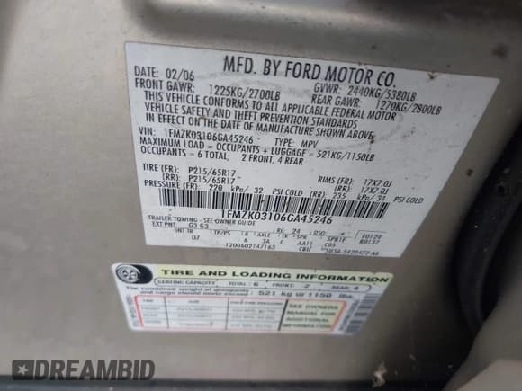 ✅ 2006 Ford Freestyle Limited • VIN: 1FMZK03106GA45246 • Lot: 43253310. Wystawiony na IAAI z przebiegiem Nie podano. Bezpłatny archiwum sprzedaży aukcyjnych z USA i szczegółowy raport historii pojazdu na DreamBid. Zdjęcie 9.