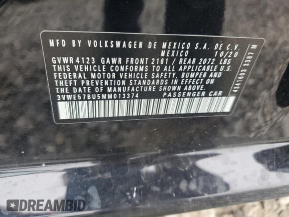 ✅ 2021 Volkswagen Jetta SEL • VIN: 3VWE57BU5MM013374 • Лот: 58579395. Опубликован ранее на Copart с пробегом 50 968 миль. Бесплатный доступ к архиву аукционных продаж из США и подробный отчёт об истории автомобиля на DreamBid. Изображение 12.