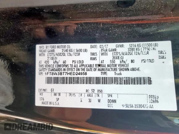 ✅ 2017 Ford F-350 Platinum • VIN: 1FT8W3BT7HED24958 • Lot: 59262855. Listed on Copart with 197,352 mi. Free auction sales archive from the USA and detailed vehicle history report at DreamBid. Image 12.