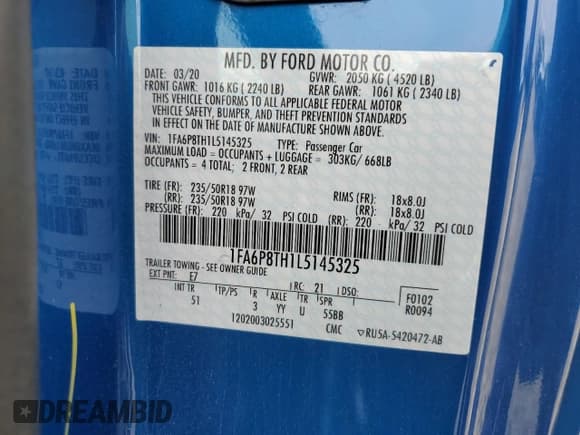 ✅ 2020 Ford Mustang EcoBoost • VIN: 1FA6P8TH1L5145325 • Lot: 86095065. Listed on Copart with 40,999 mi. Free auction sales archive from the USA and detailed vehicle history report at DreamBid. Image 13.