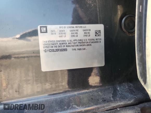 ✅ 2014 Chevrolet Malibu LT • VIN: 1G11C5SL2EF302869 • Lot: 81671945. Listed on Copart with 279,755 mi. Free auction sales archive from the USA and detailed vehicle history report at DreamBid. Image 12.